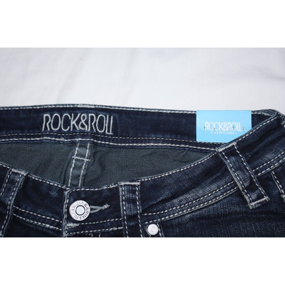 Rock & Roll Cowgirl Ladies Riding Boot Cut Jeans 29x34 Rhinestone Big Stitch - Picture 4 of 14